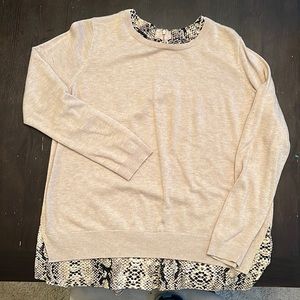 NYDJ size XL tunic. Sweater w/ snake skin pattern shirt peeking out.